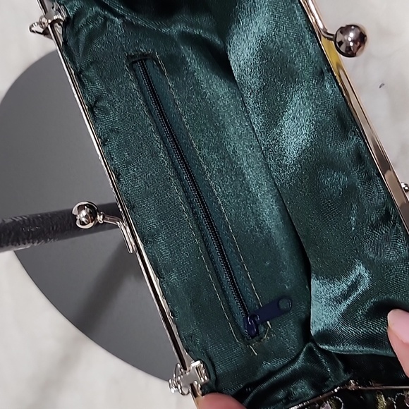 Vintage Retro Evening Green Sequined Beaded Clutch Bag - Picture 10 of 13